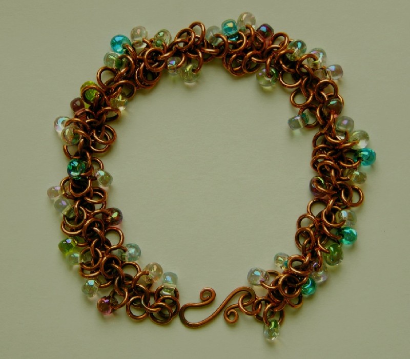 Copper Shaggy Loops bracelet, with handmade clasp